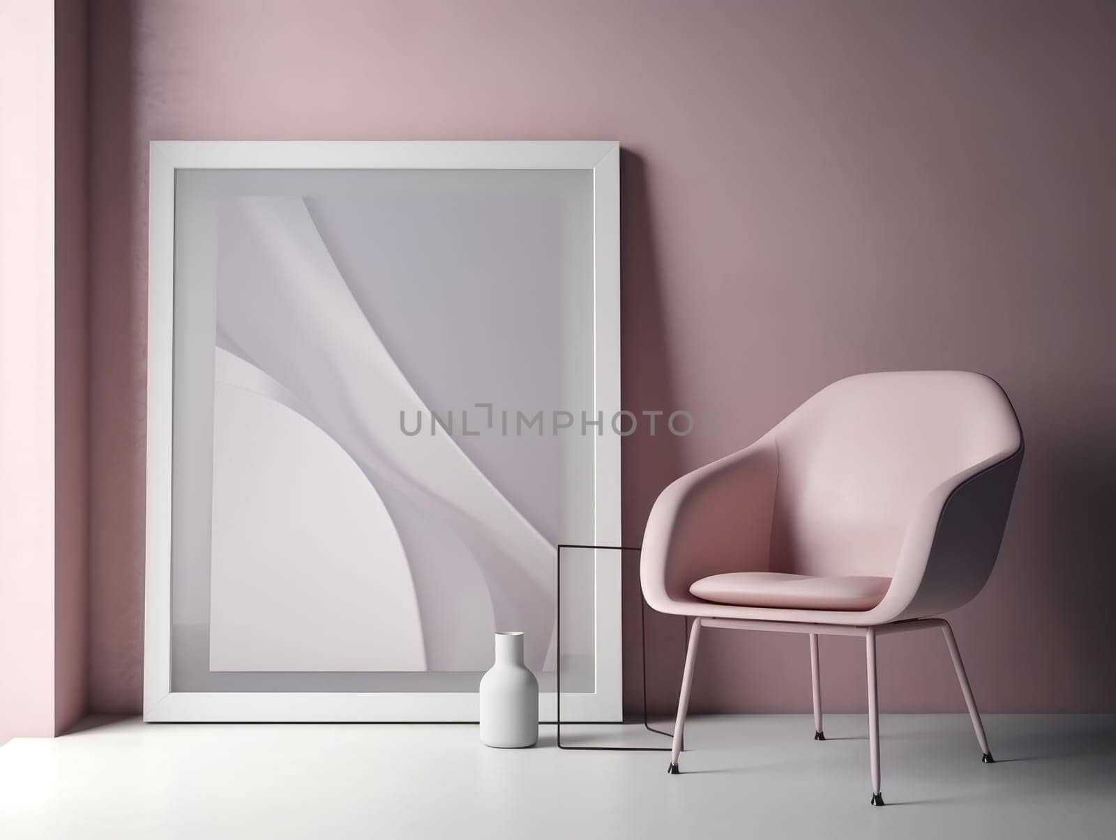 Pink modern stylish room with frame and sofa. Generative AI.