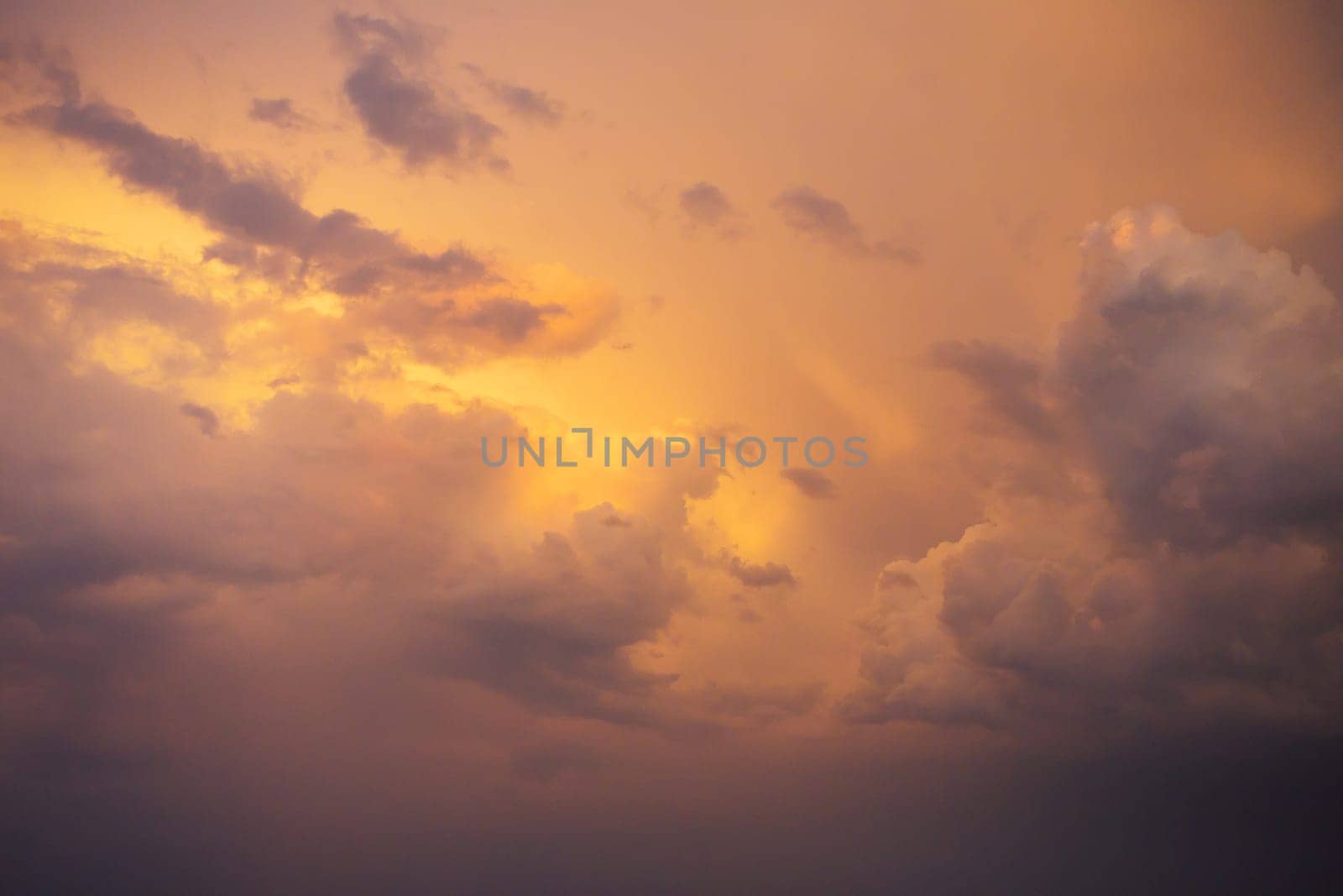 very beautiful orange sunset sky with clouds.