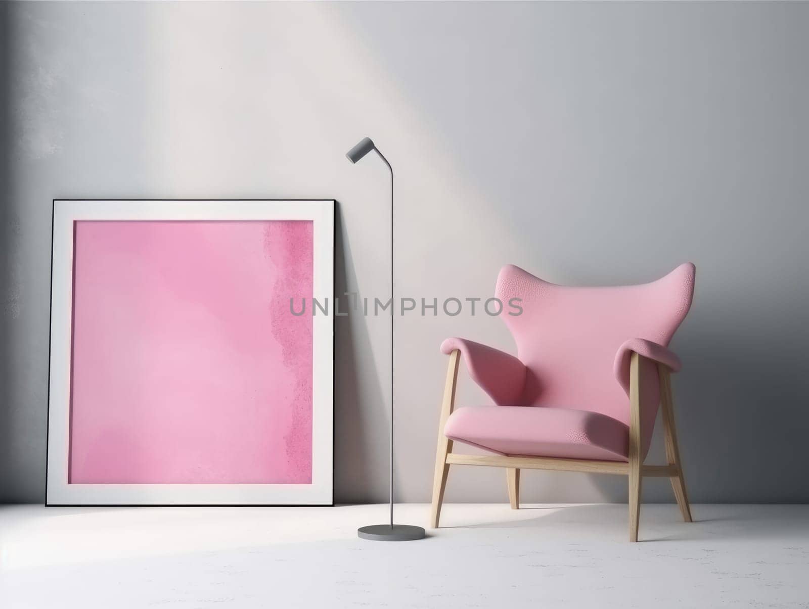 Pink modern stylish room with frame and sofa. Generative AI.