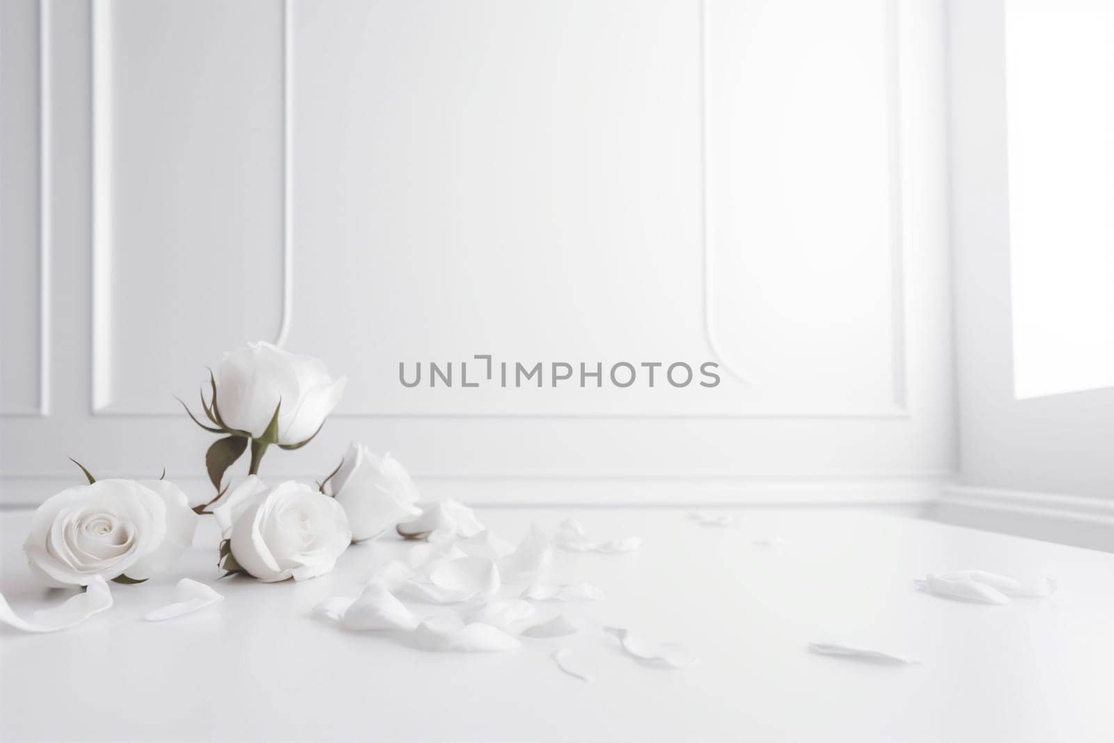 celebration bright floral spring nature wedding background beautiful blossom flower white. Generative AI. by SHOTPRIME