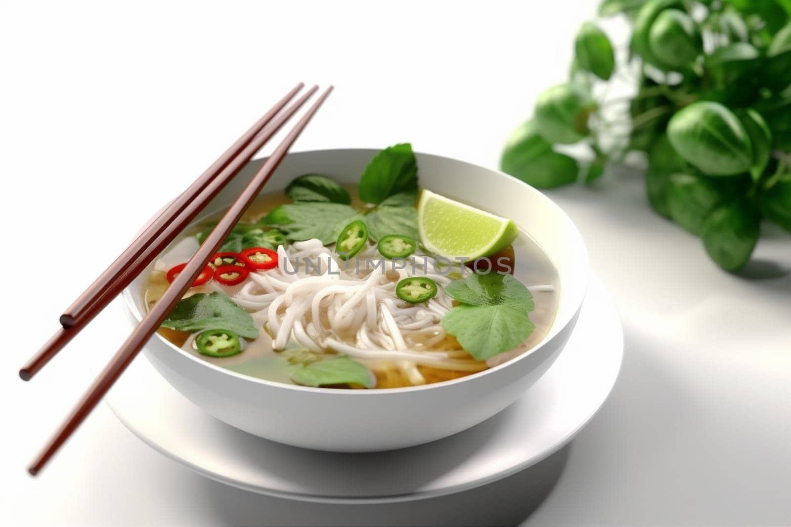 cookery soup rare asian lunch meat noodle traditional cooking background rice isolated pho white dinner chinese bowl tasty broth food dish. Generative AI.