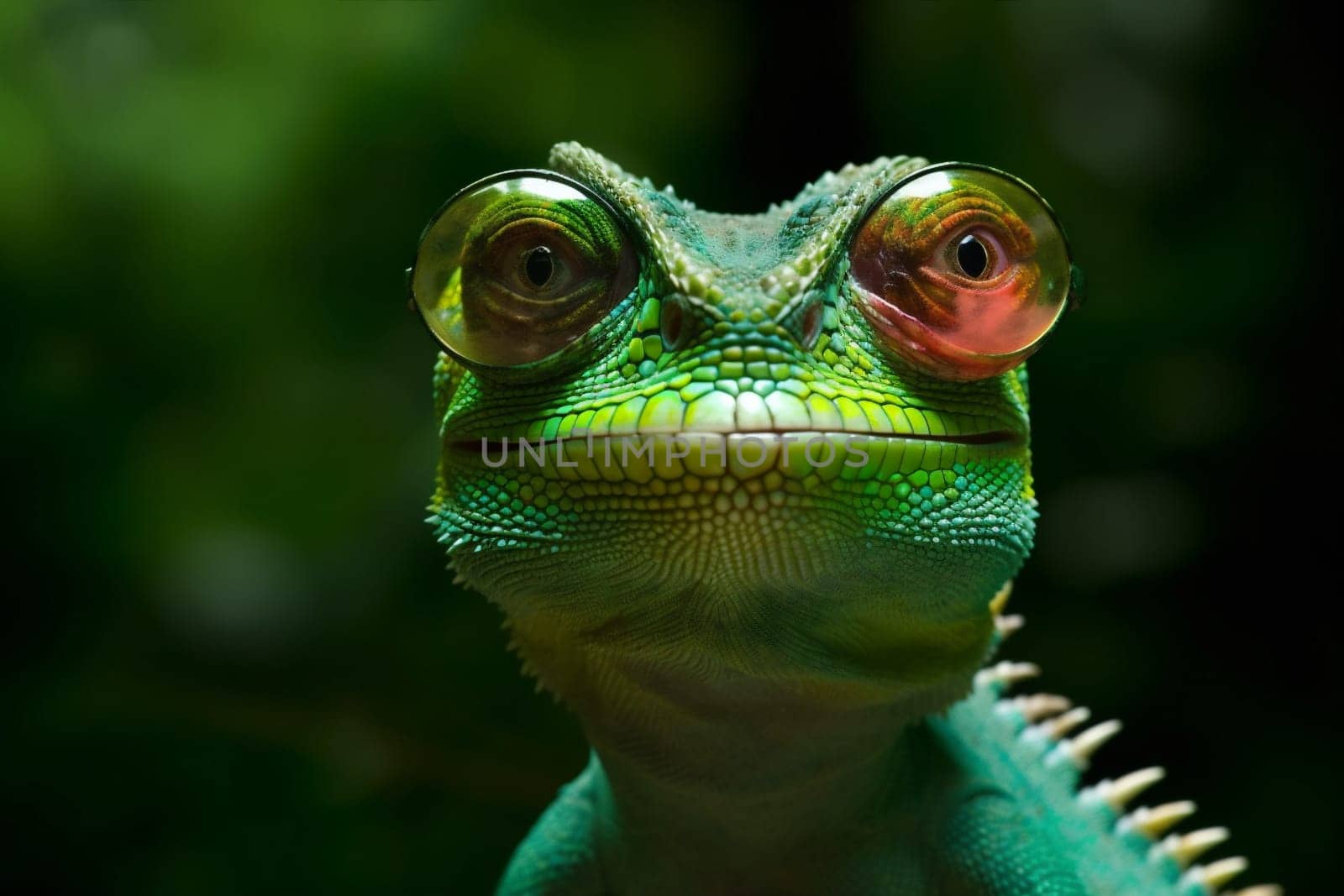 wildlife animal iguana reptile close-up portrait glasses scale lizard green. Generative AI. by SHOTPRIME