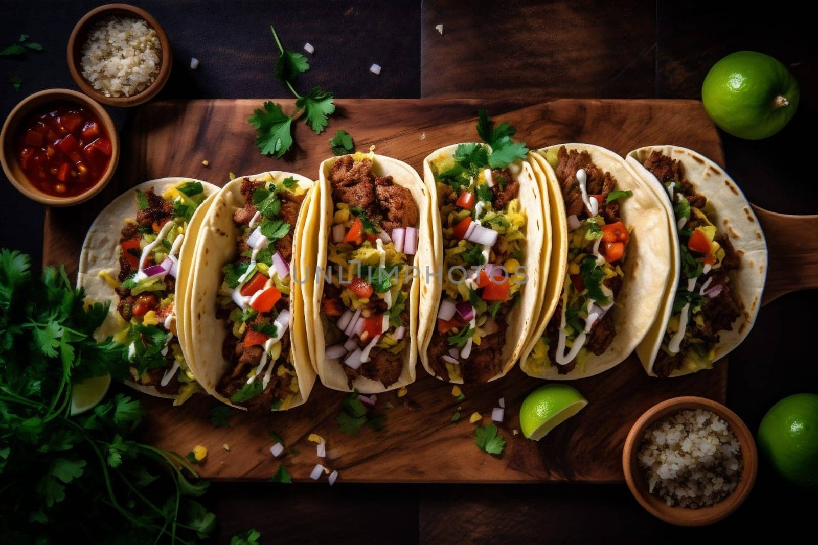 taco mexican tomato food meal sauce chili vegetable pepper fresh. Generative AI. by SHOTPRIME