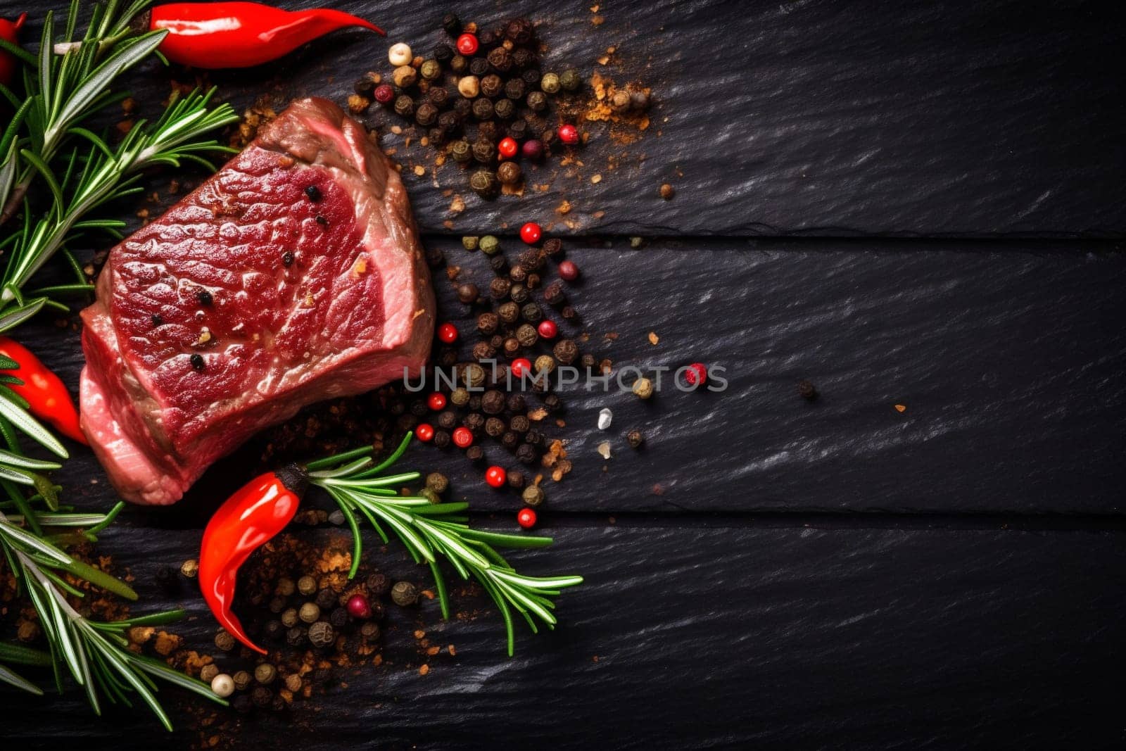 fried raw meat grill dark beef chop food background steak red. Generative AI. by SHOTPRIME