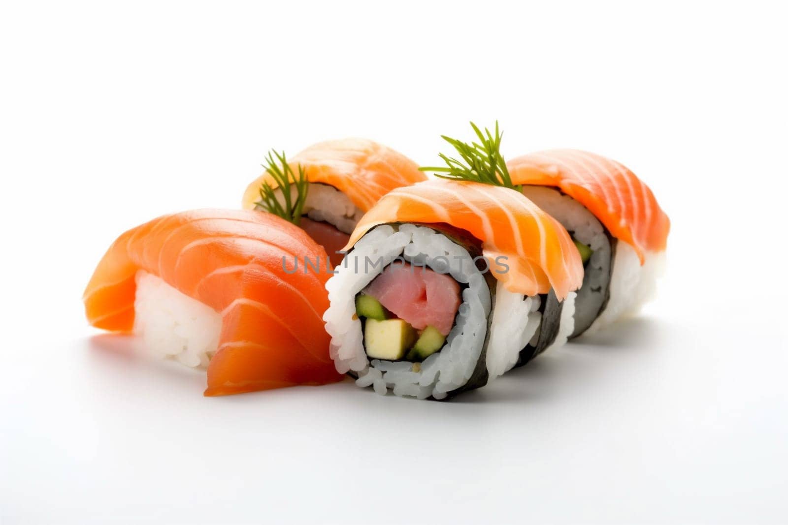 wasabi cuisine background rice healthy japanese raw white food vegetarian seafood set fish sushi tuna eat diet ginger dish roll meal. Generative AI.