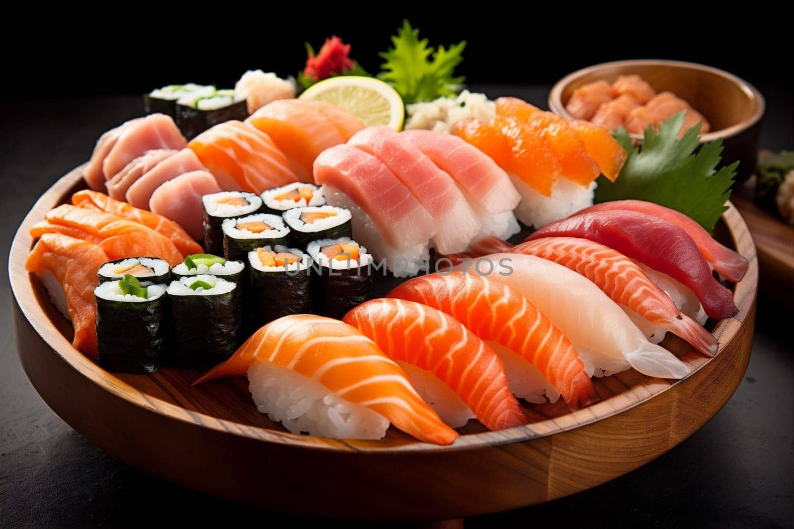 food set seafood meal roll fish rice japanese japan sushi. Generative AI. by SHOTPRIME