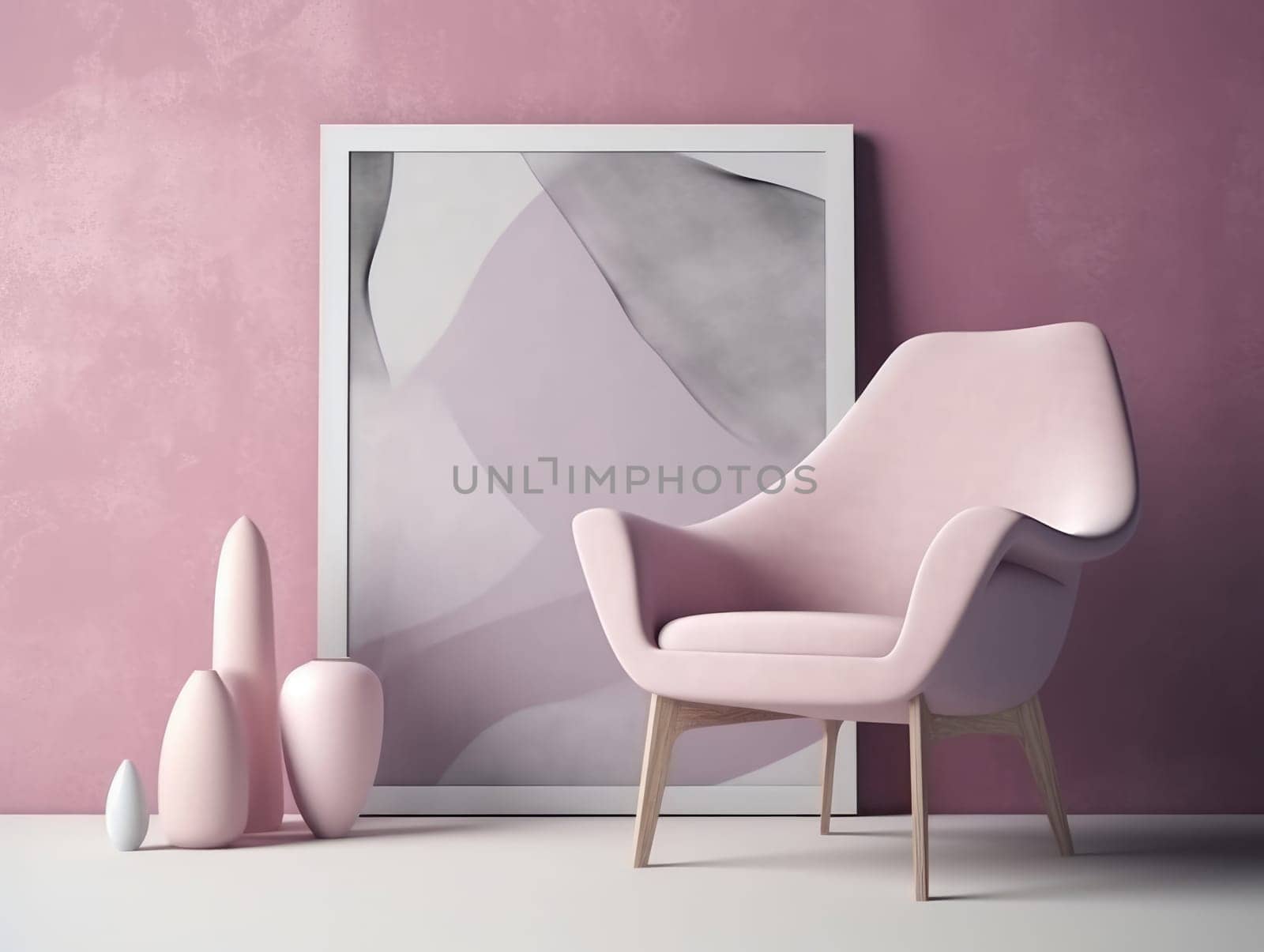 Pink modern stylish room with frame and sofa. Generative AI.