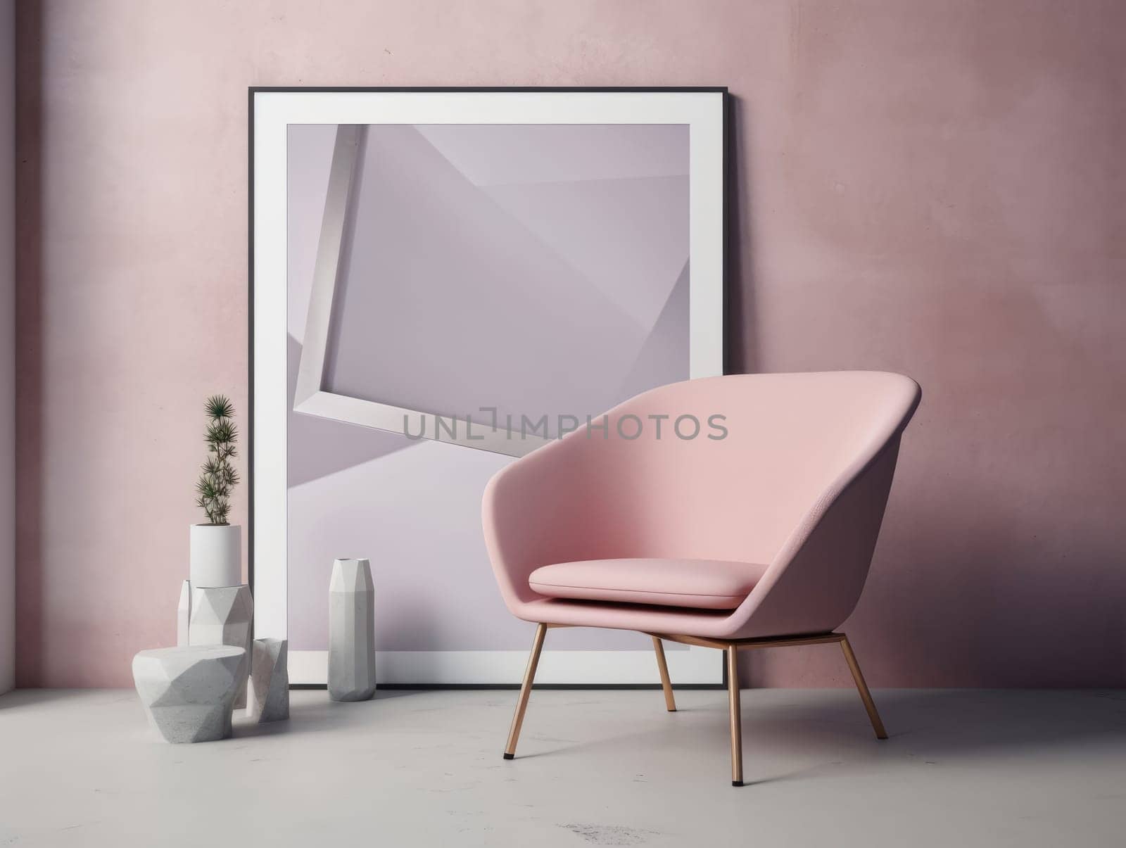 Pink modern stylish room with frame and sofa. Generative AI.