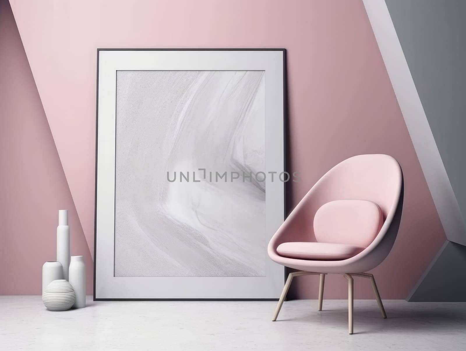 Pink modern stylish room with frame and sofa. Generative AI.