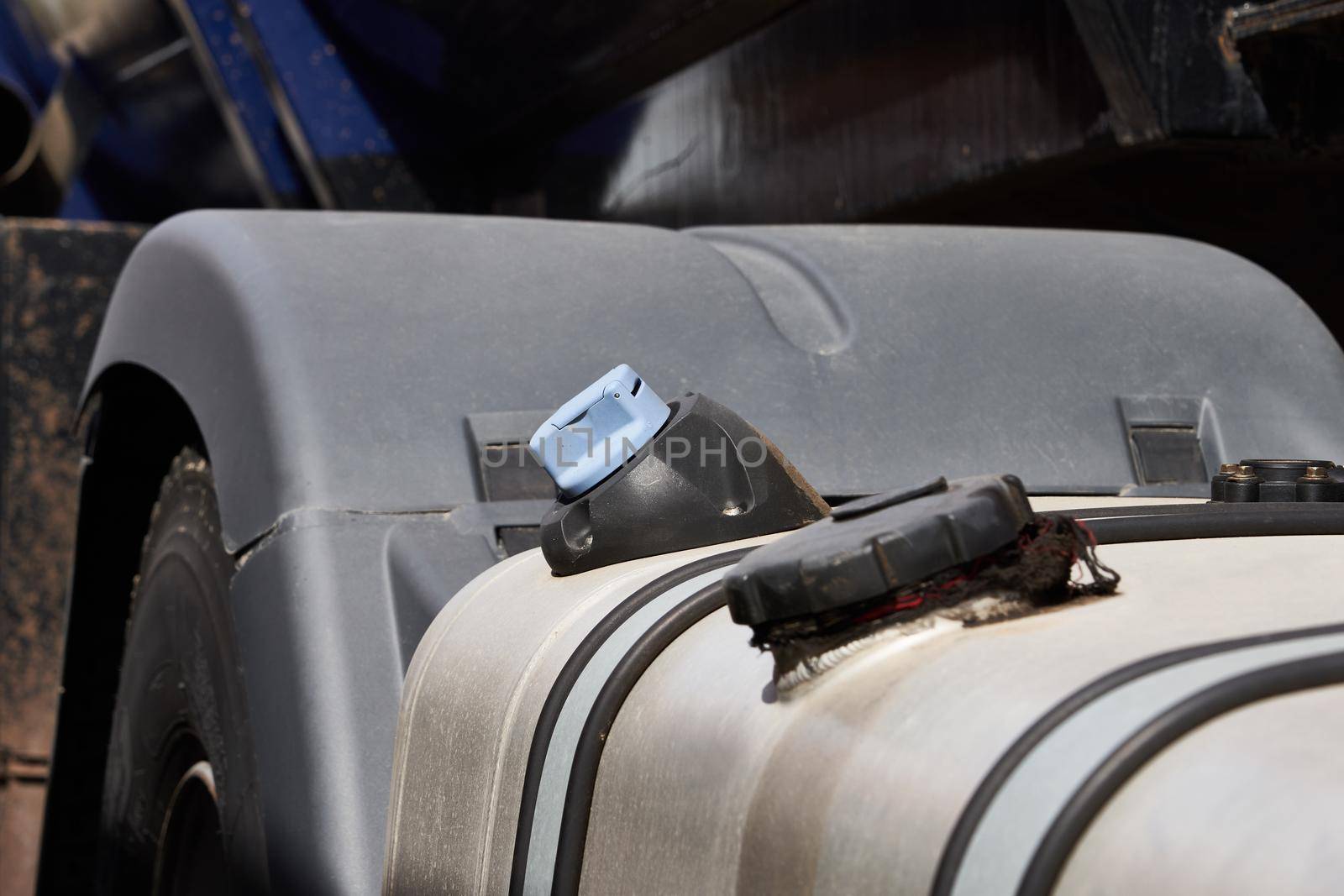 Fuel tank of a truck standing on a parking lot