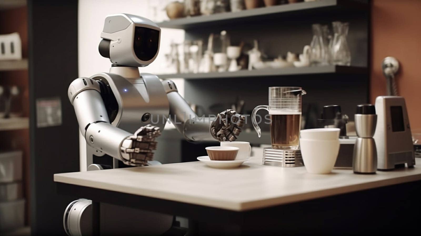 robot serving at cafe coffee shop, generative AI. High quality photo