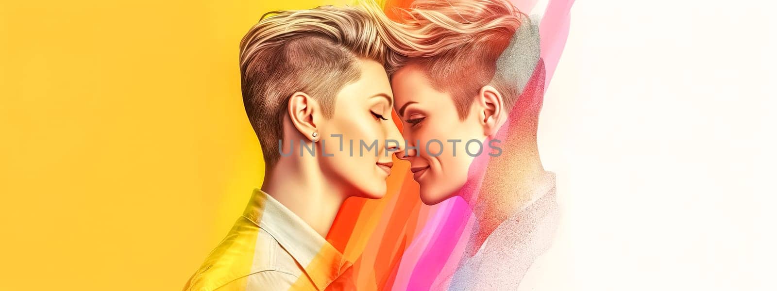 homosexual orientation, lesbian couple, same sex love, banner, made with Generative AI. High quality illustration
