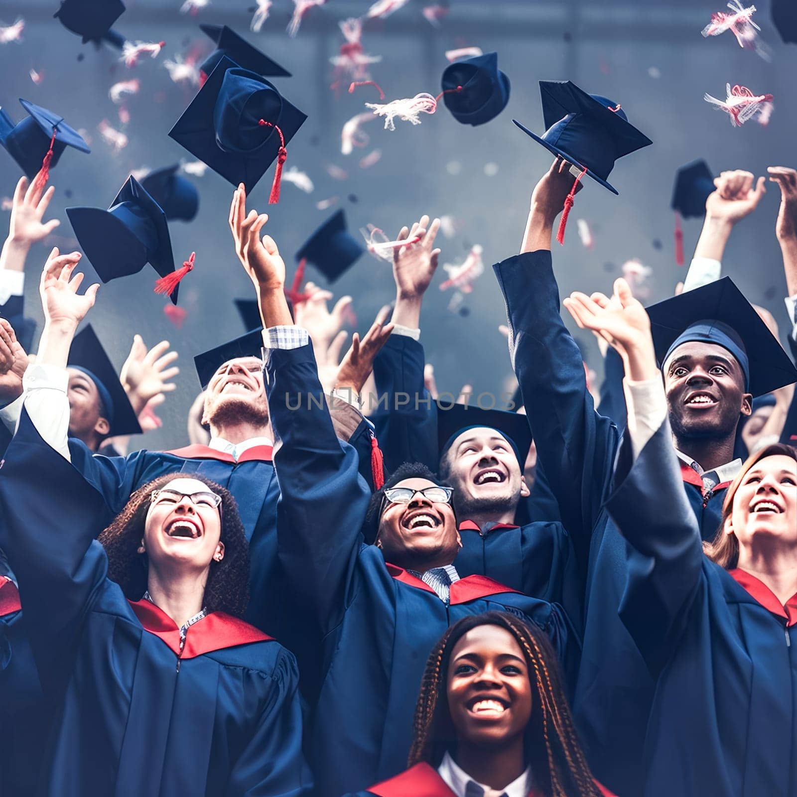 Group of Diverse International Graduating Students Celebrating. Graduation celebration. Generative ai.