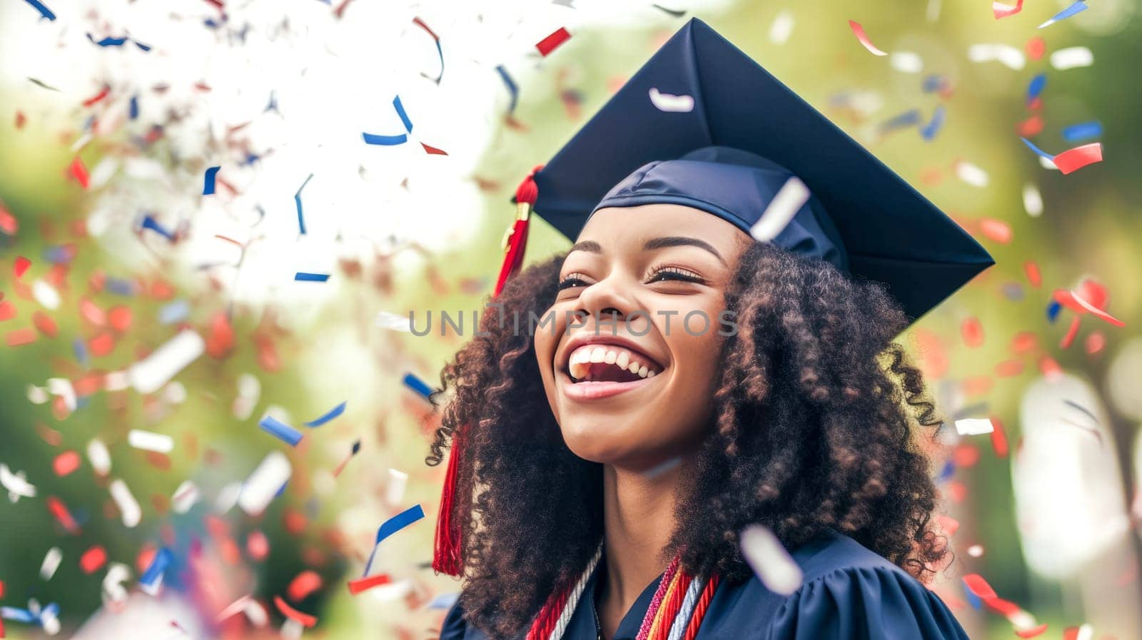 Happy African American female graduating student celebrating Graduation. School graduation. Generative ai