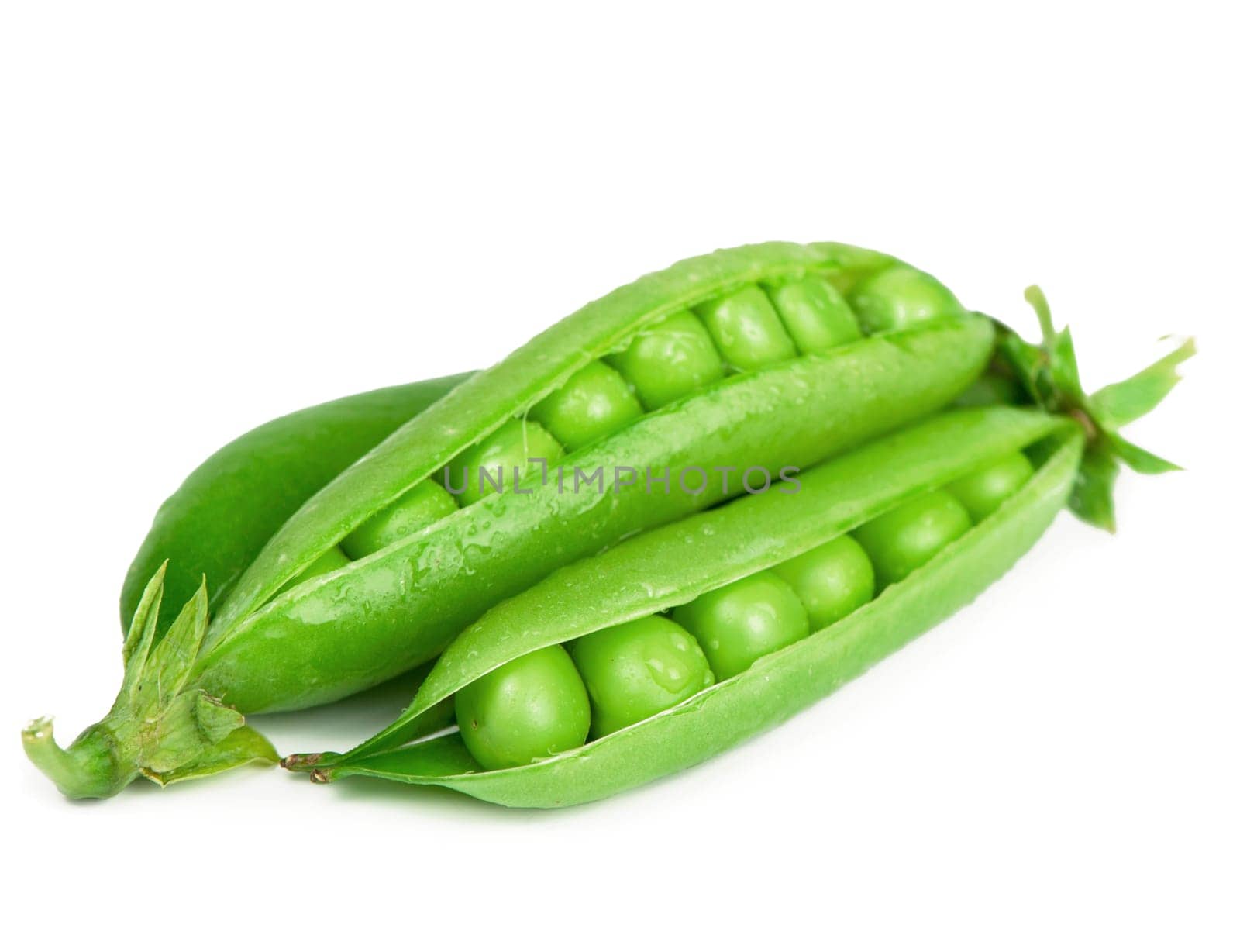 Raw green peas in pods isolated on the white background by aprilphoto