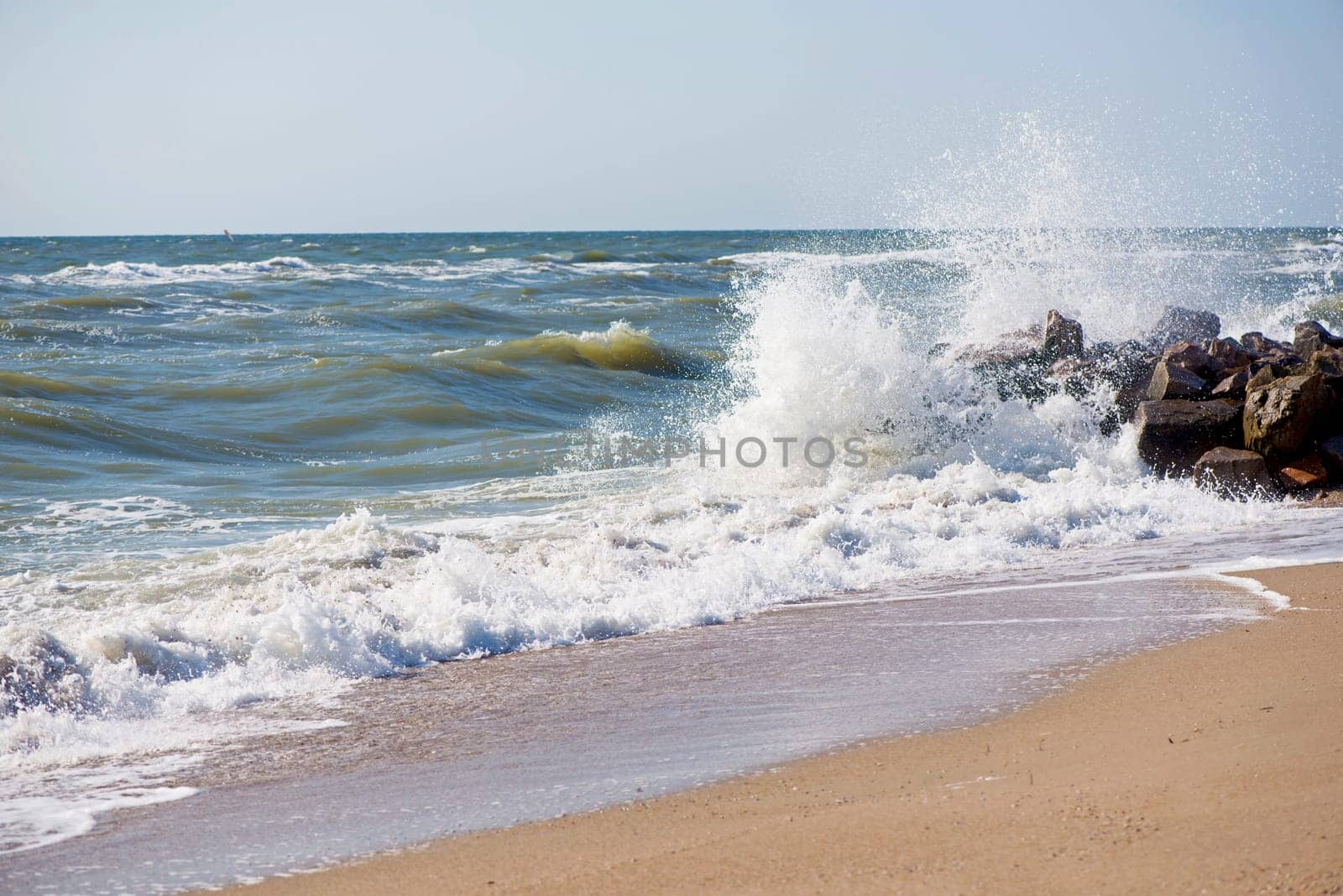 The sea is stormy. Sea of Azov. Water's edge, sea, wave, storm - marine natural background by aprilphoto