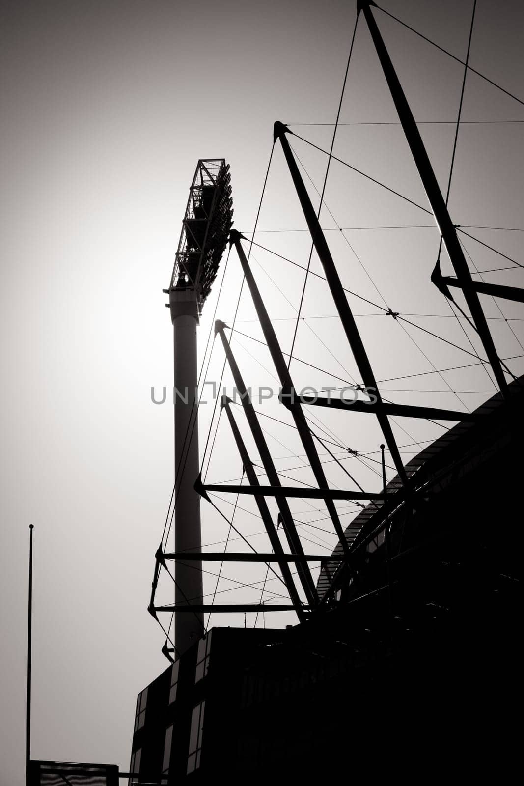 MELBOURNE, AUSTRALIA - OCTOBER 31 2021: Light tower abstract detail of Melbourne Cricket Ground stadium in Melbourne, Victoria, Australia.