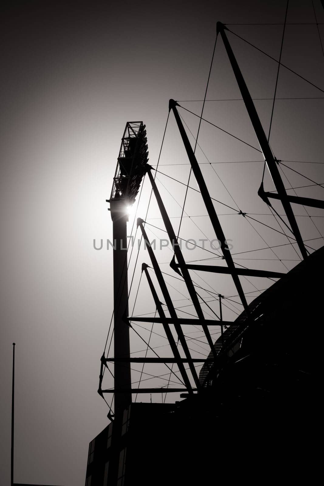 MELBOURNE, AUSTRALIA - OCTOBER 31 2021: Light tower abstract detail of Melbourne Cricket Ground stadium in Melbourne, Victoria, Australia.