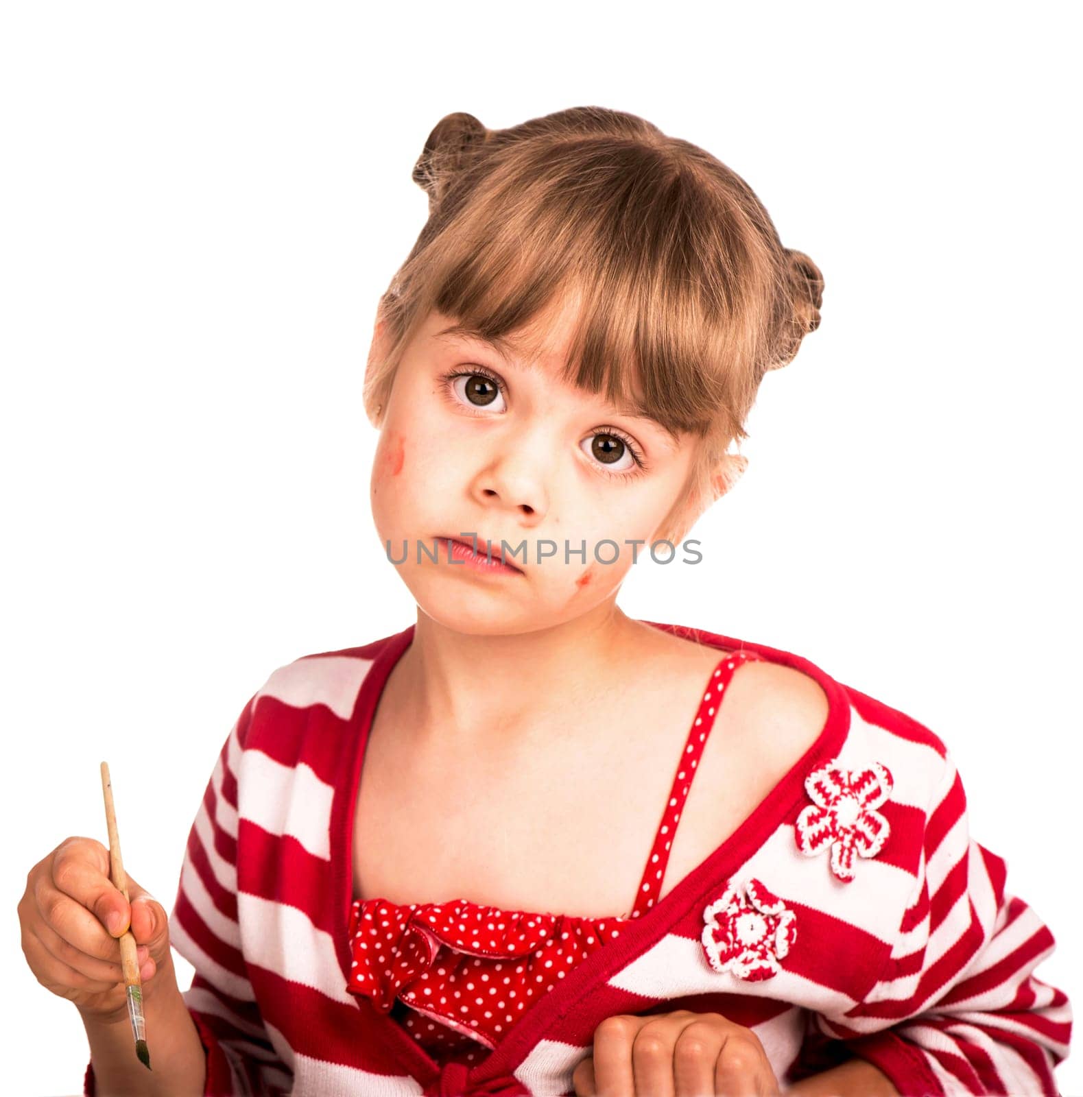 artist kid girl painting over white background