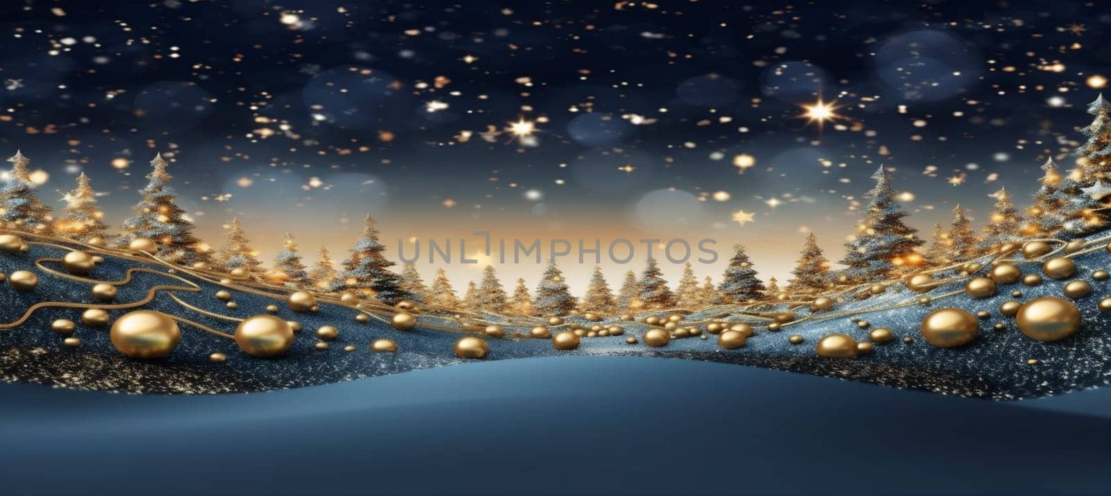 holiday toy bokeh fir design new gold snowflake blue christmas background merry year tree invitation star green decoration beautiful year poster ball. Generative AI.