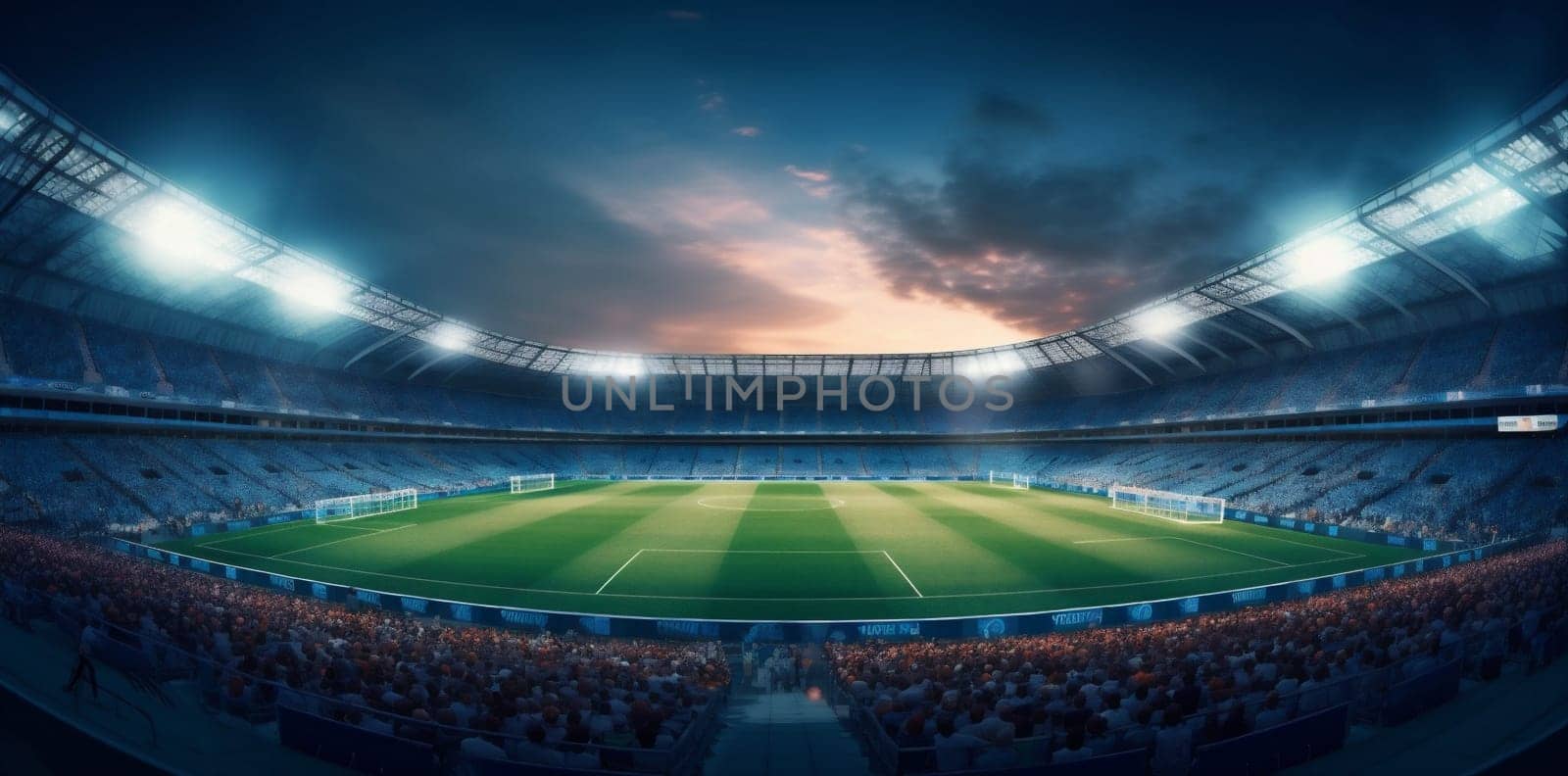 stadium light football sport goal arena soccer green world game. Generative AI. by SHOTPRIME