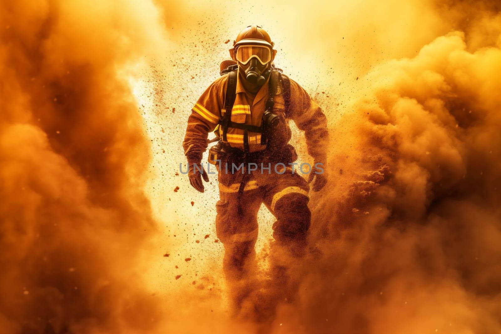 emergency smoke fighter rescue fire safety uniform fireman firefighter equipment. Generative AI. by SHOTPRIME