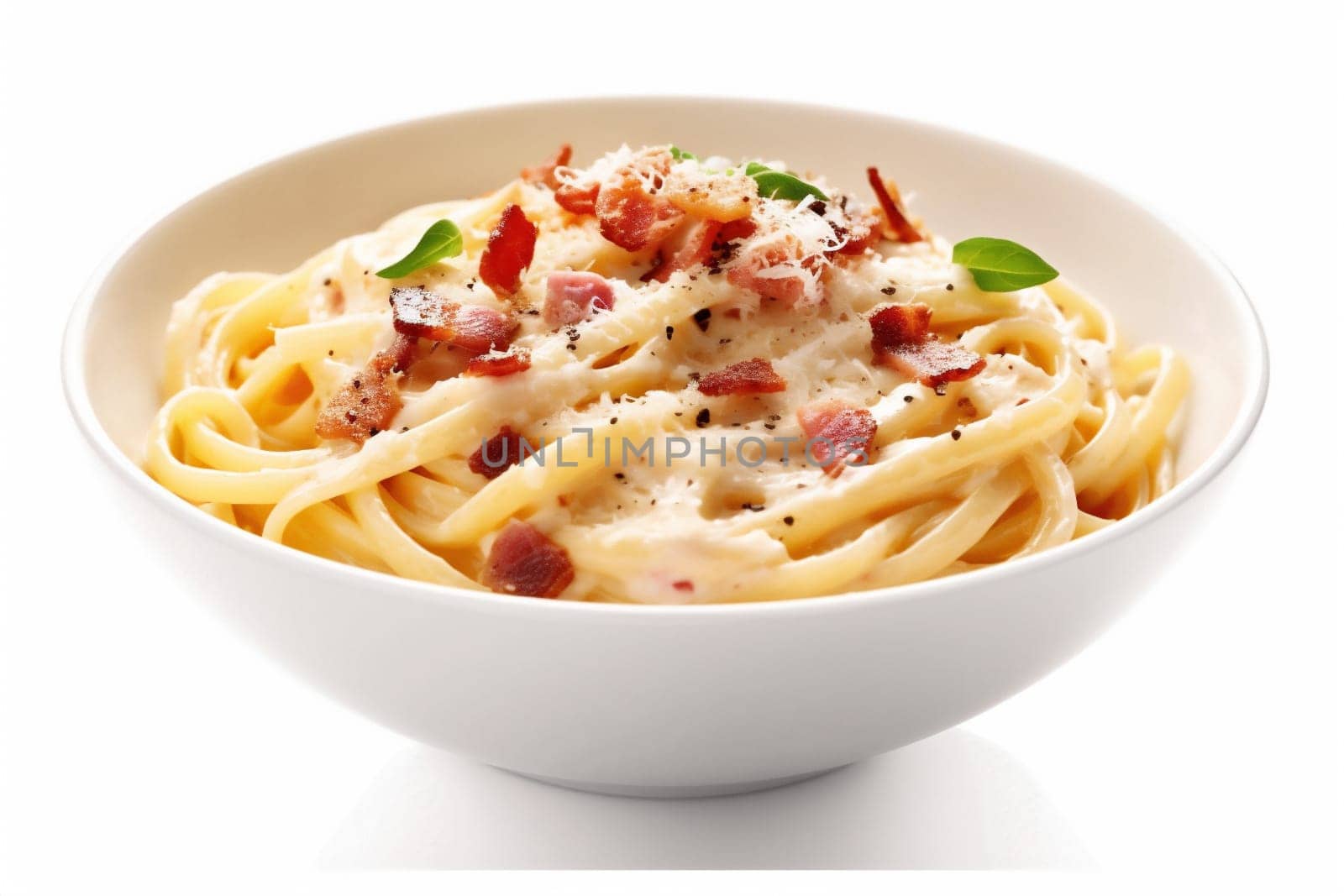 space carbonara isolated lunch spaghetti background italian plate food cheese copy pasta. Generative AI. by SHOTPRIME