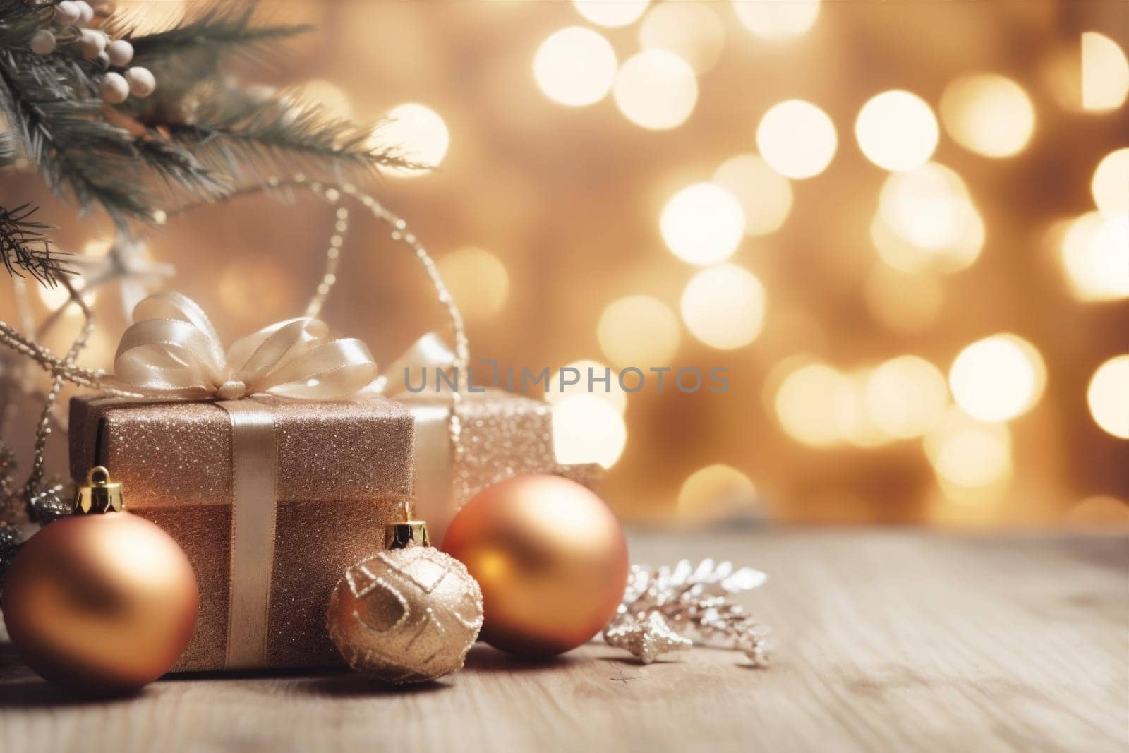 background holiday decoration new christmas tree text year card gold snowflakes christmas. Generative AI. by SHOTPRIME