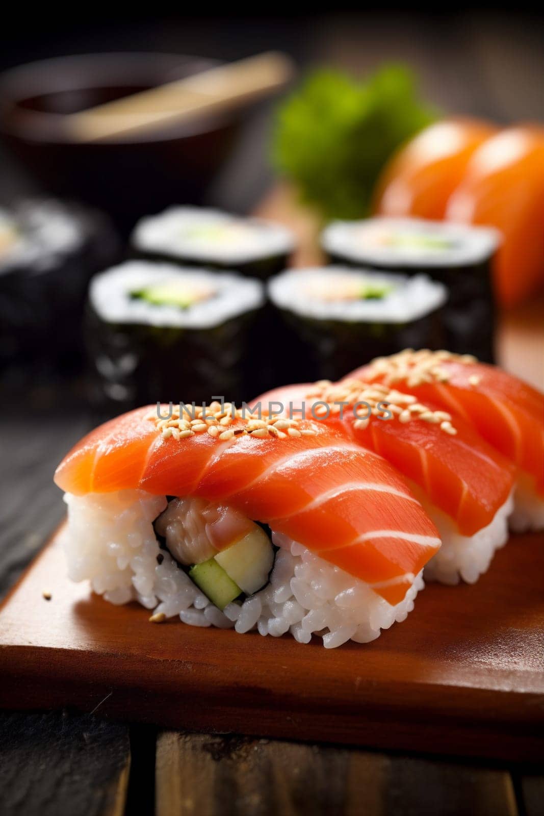 roll sushi japanese rice seafood fish set food japan meal. Generative AI. by SHOTPRIME