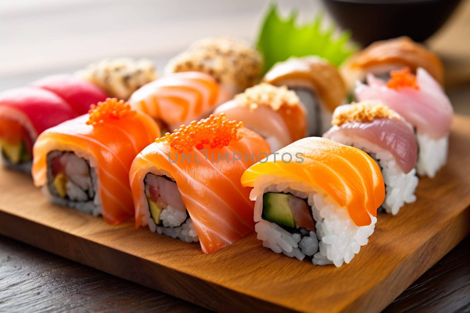 japanese fish food roll sushi meal rice japan seafood set. Generative AI. by SHOTPRIME