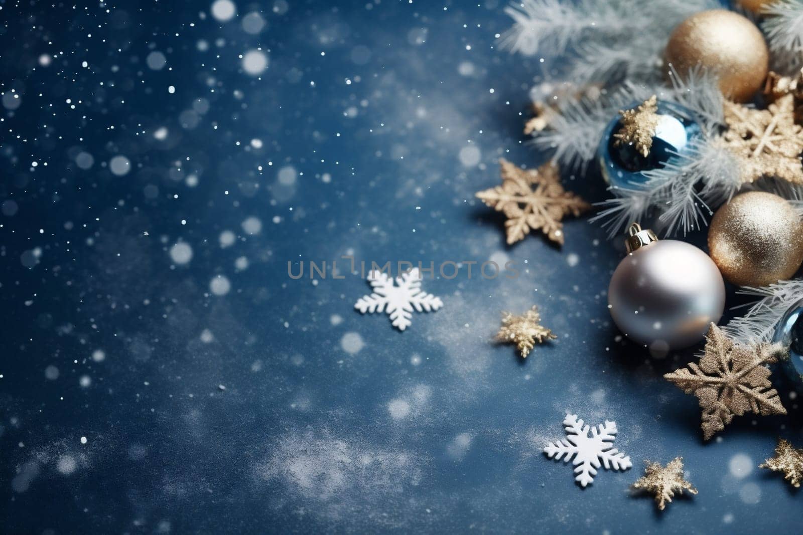tree snowflakes new decoration card christmas gold christmas holiday year background celebration. Generative AI. by SHOTPRIME