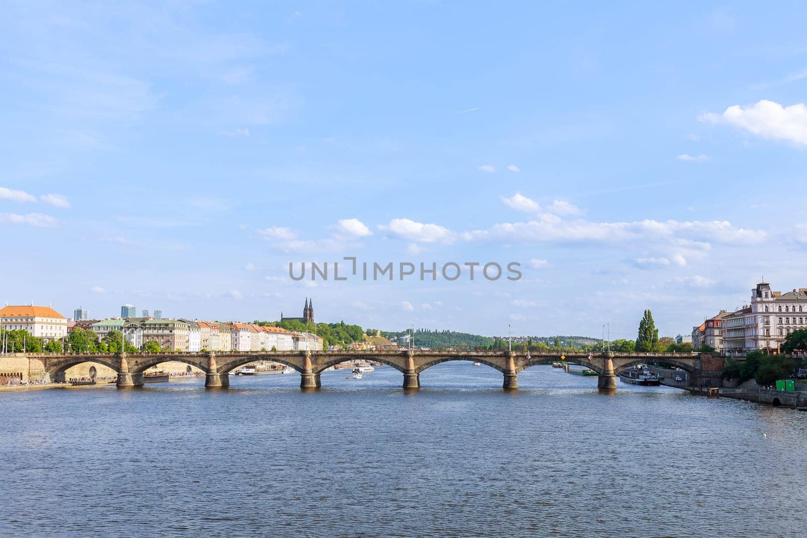 22 May 2022 Prague, Czech Republic. Bridge over Vltava River, View from height of the beauty of city of Prague in the Czech Republic