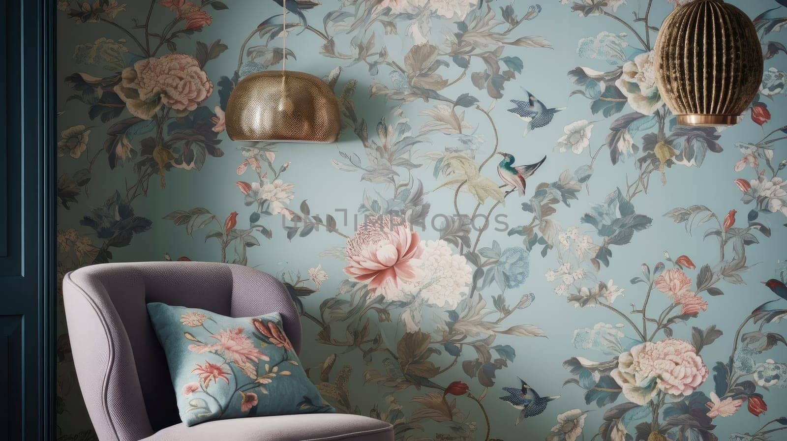 New design grey living room with colorful details and window