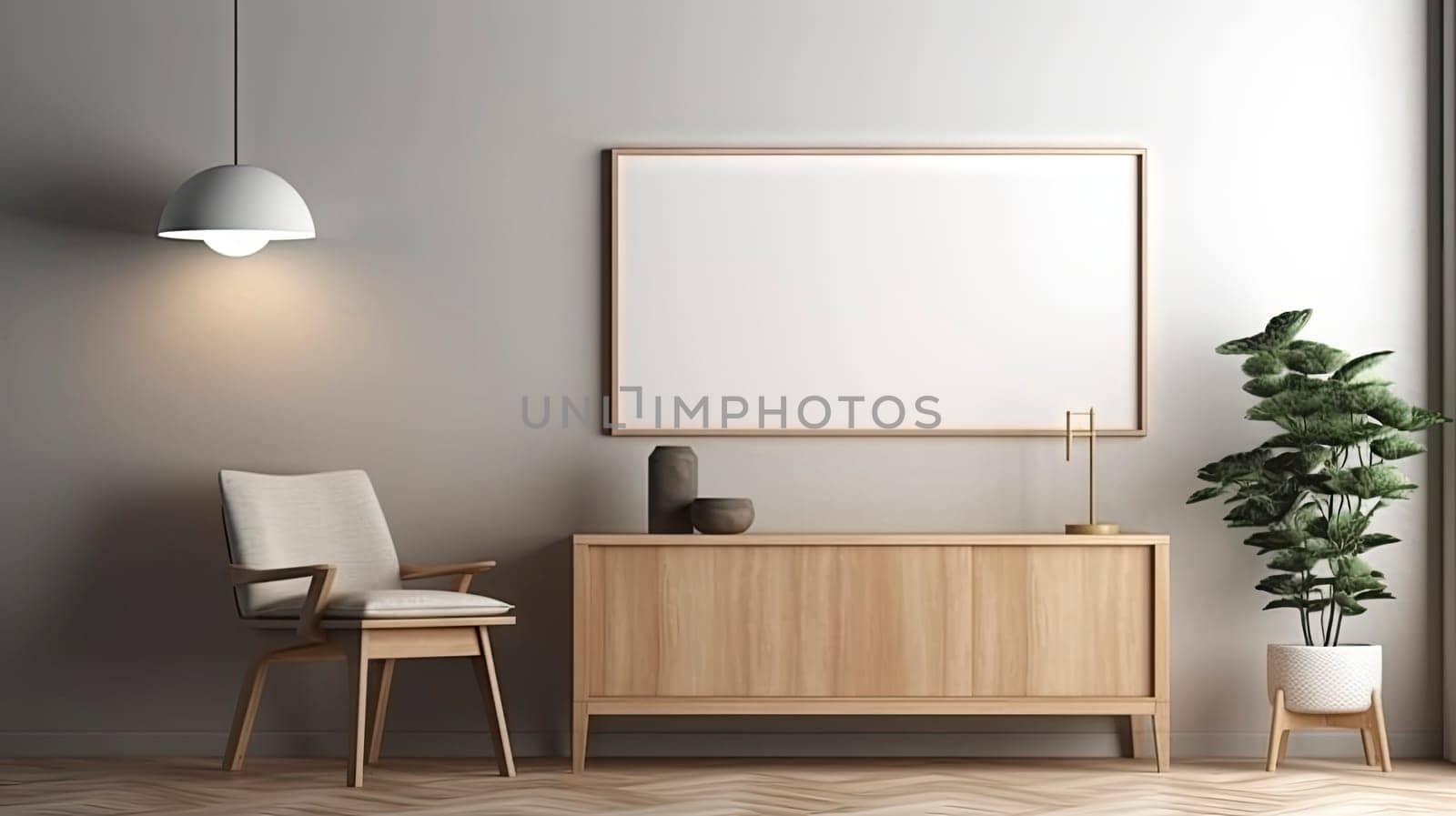 Mockup frame in living room interior,Scandinavian style. Ai generative