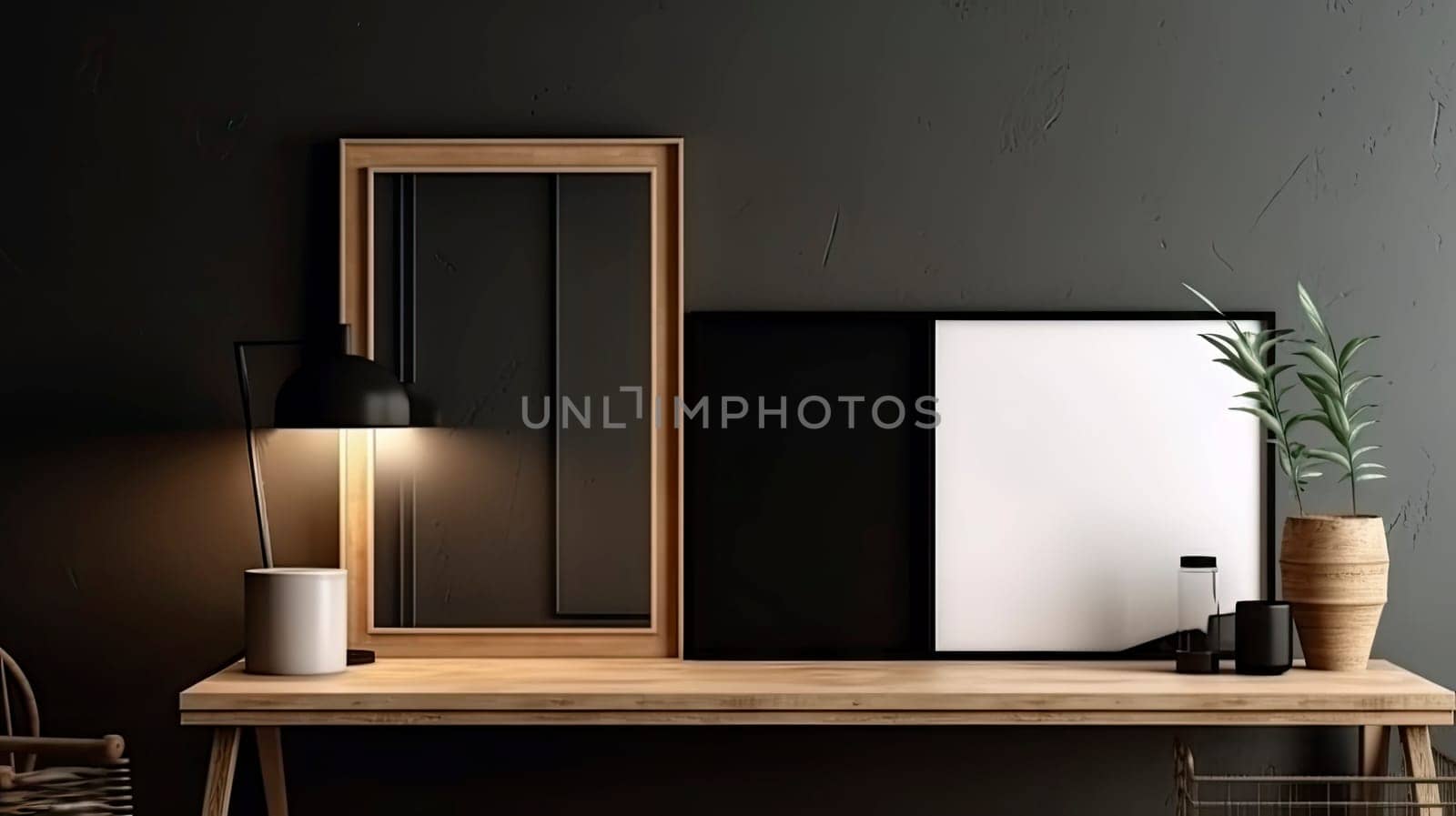 Mockup frame in living room interior,Scandinavian style. Ai generative