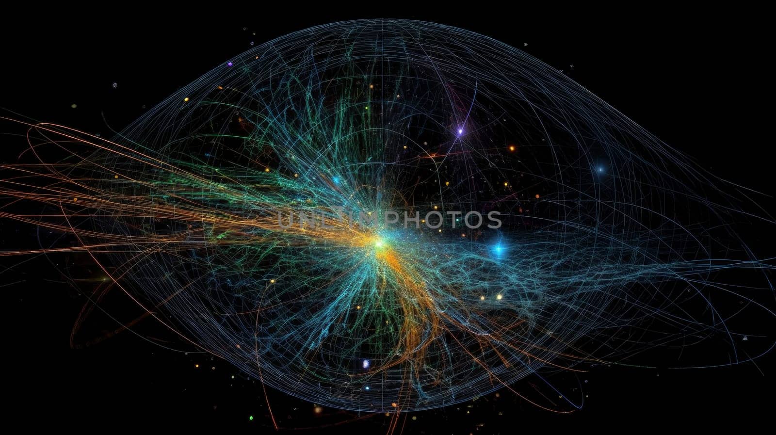 Particles collision in Hadron Collider. Astrophysics concept. Ai generative