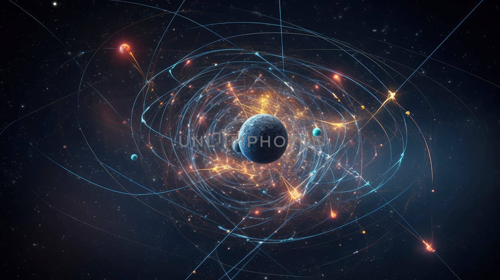 Particles collision in Hadron Collider. Astrophysics concept. Ai generative