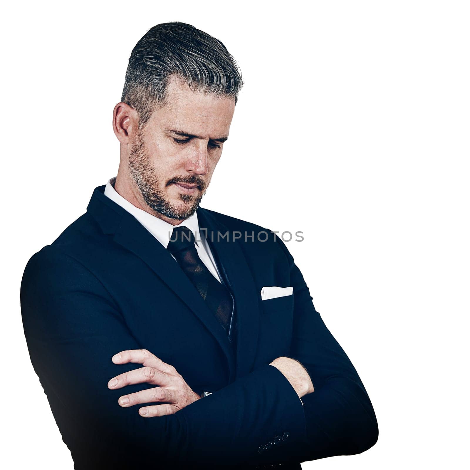 I feel like a failure. Studio shot of a businessman looking disappointed against a white background. by YuriArcurs