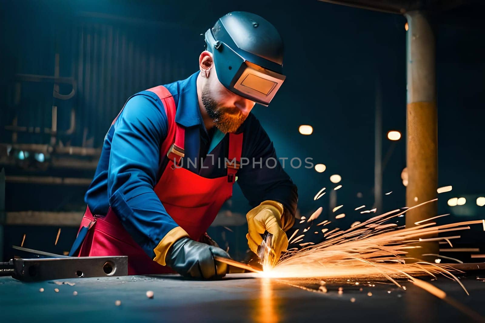 Male in face mask welds with argon arc welding. by milastokerpro