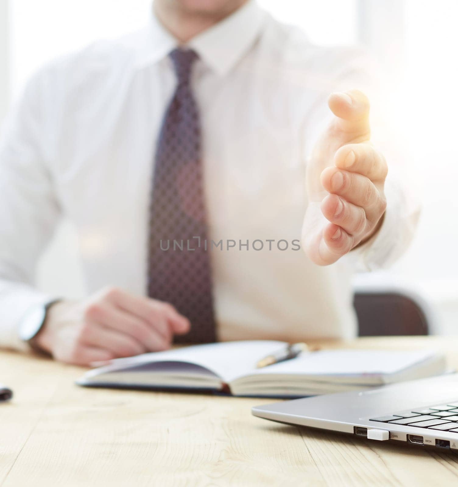 Smiling businessman pleased to meet you at office