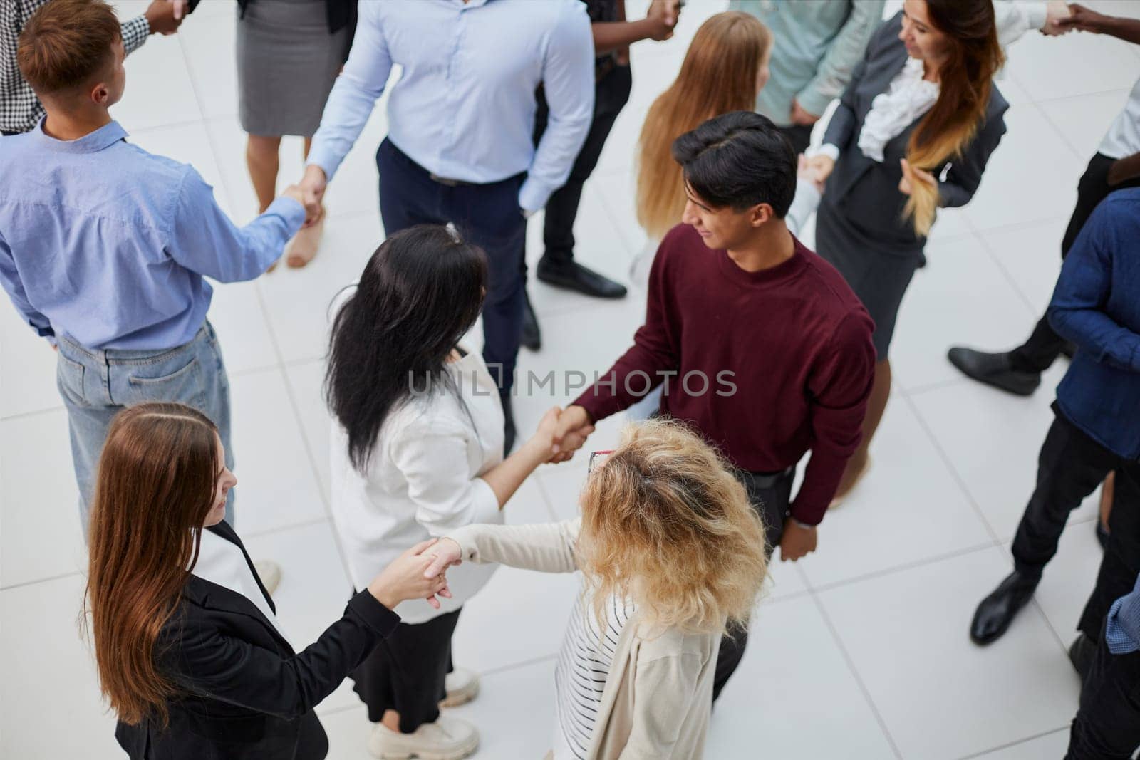 Business People Group Happy Smile Standing At Modern Office Top View
