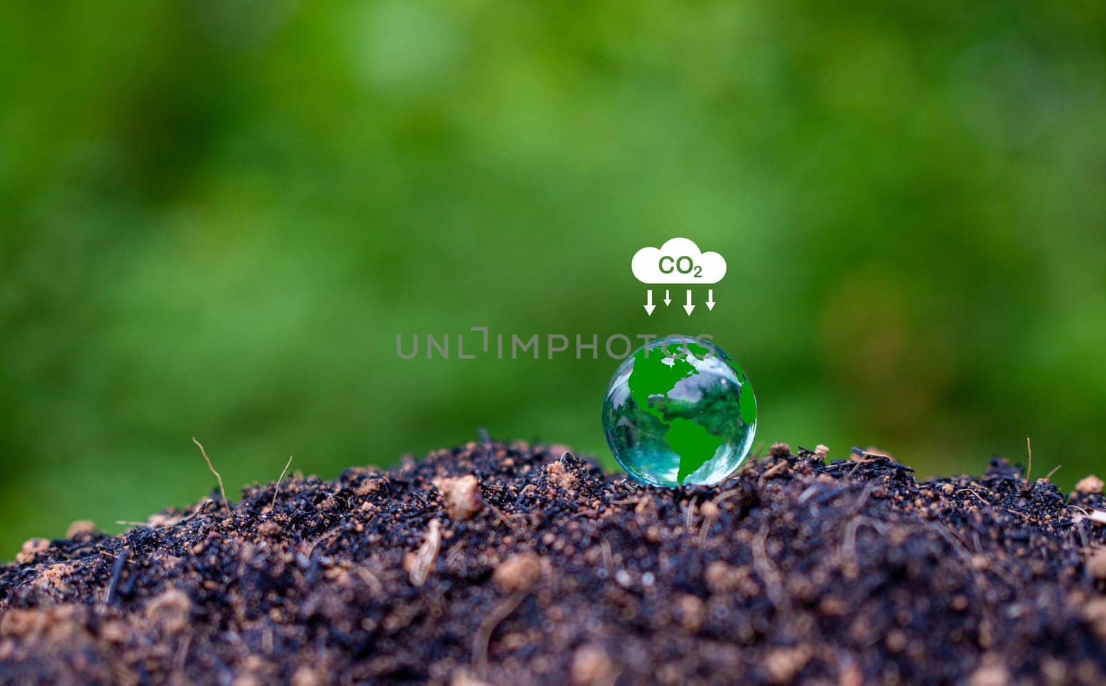 CO2 emission reduction concept, clean and friendly environment without carbon dioxide emissions. Planting trees to reduce CO2 emissions, environmental protection concept.