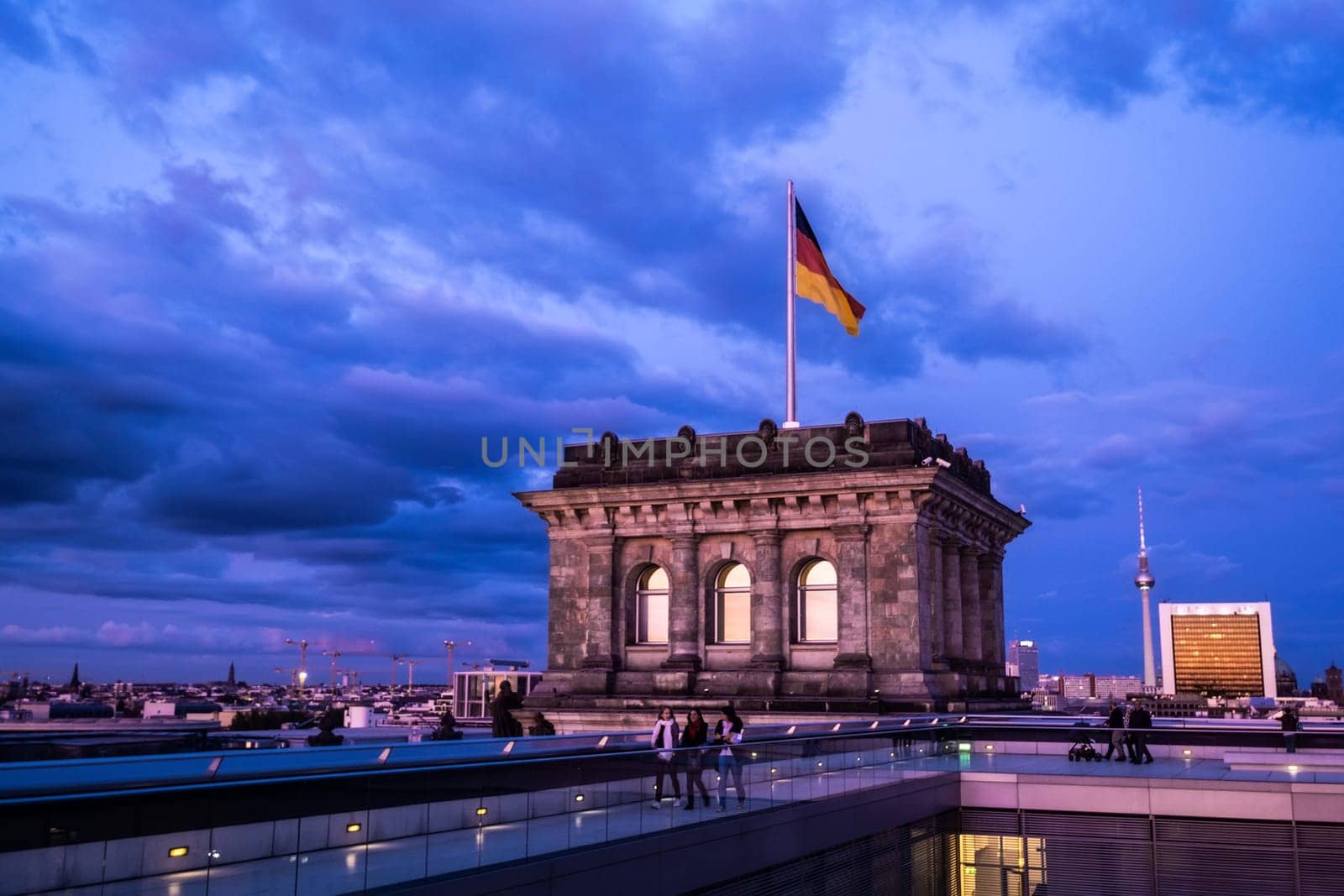 German flag on top of Reichstag building