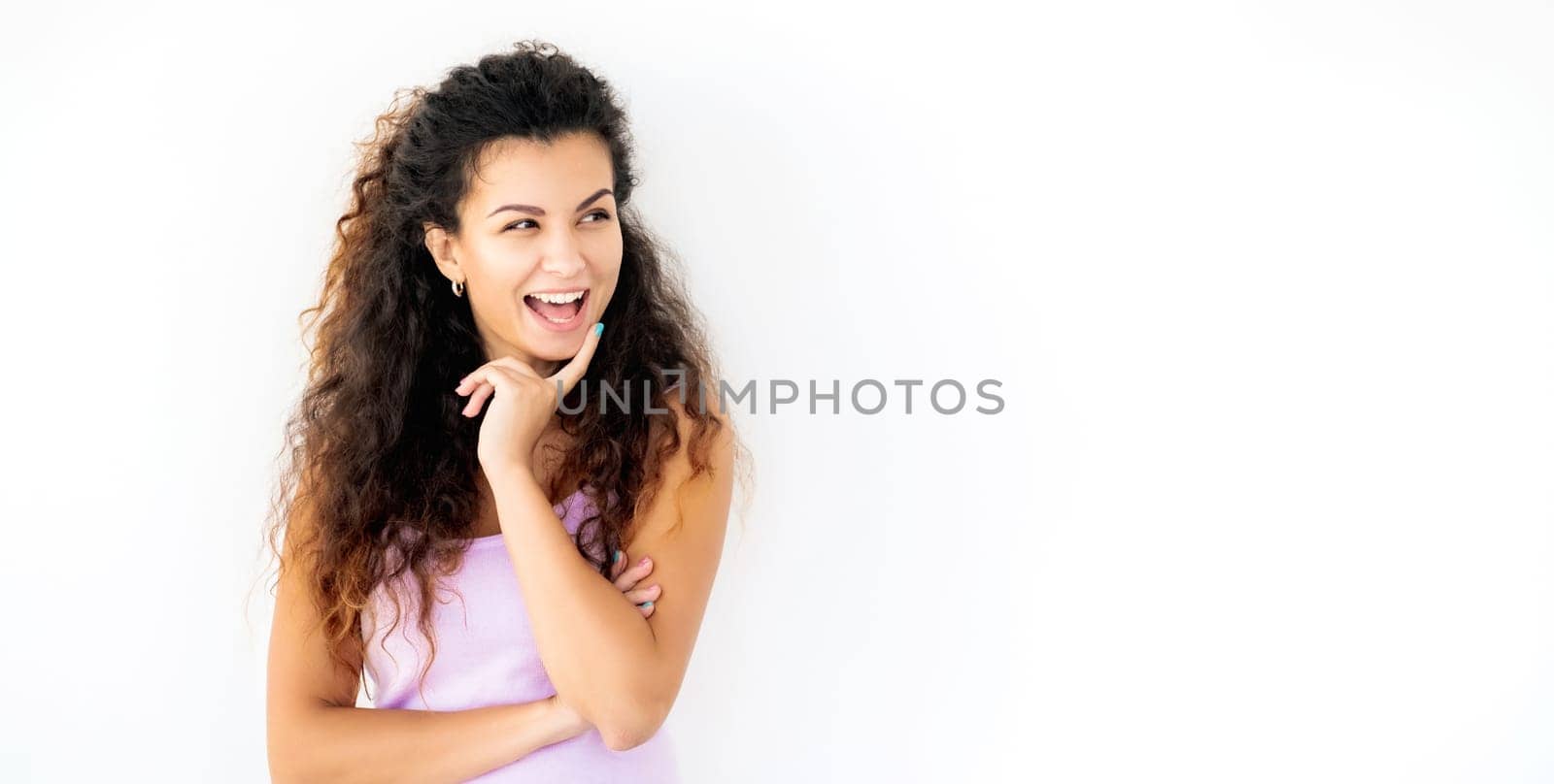 Happy girl smiling sincerely isolated on white background