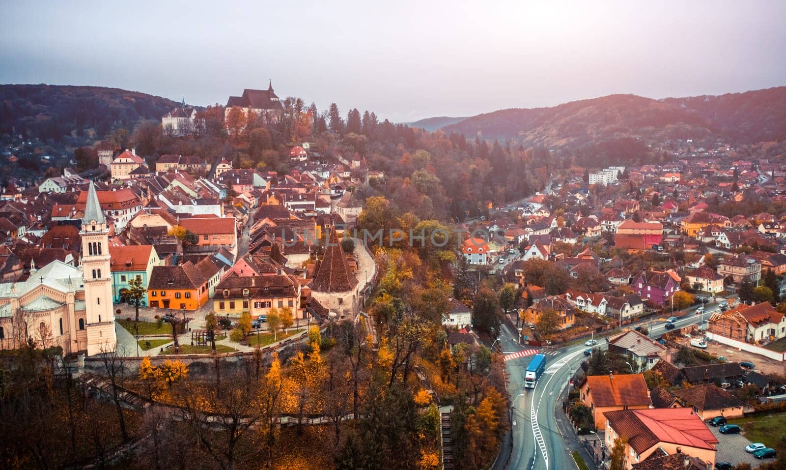Top view of Sighisoara historic center