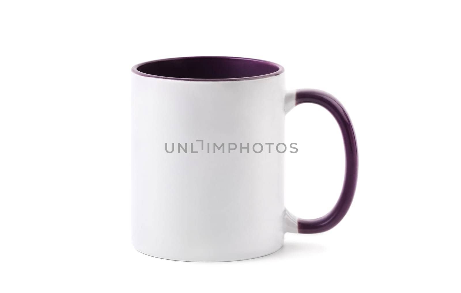 White ceramic cup colored violet inside isolated on a white background