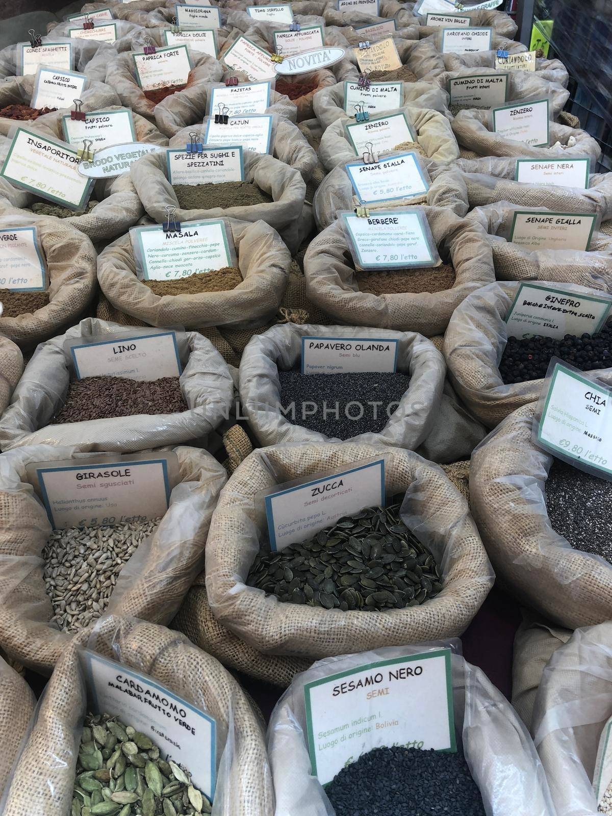 Various spices displayed at a market at italian market