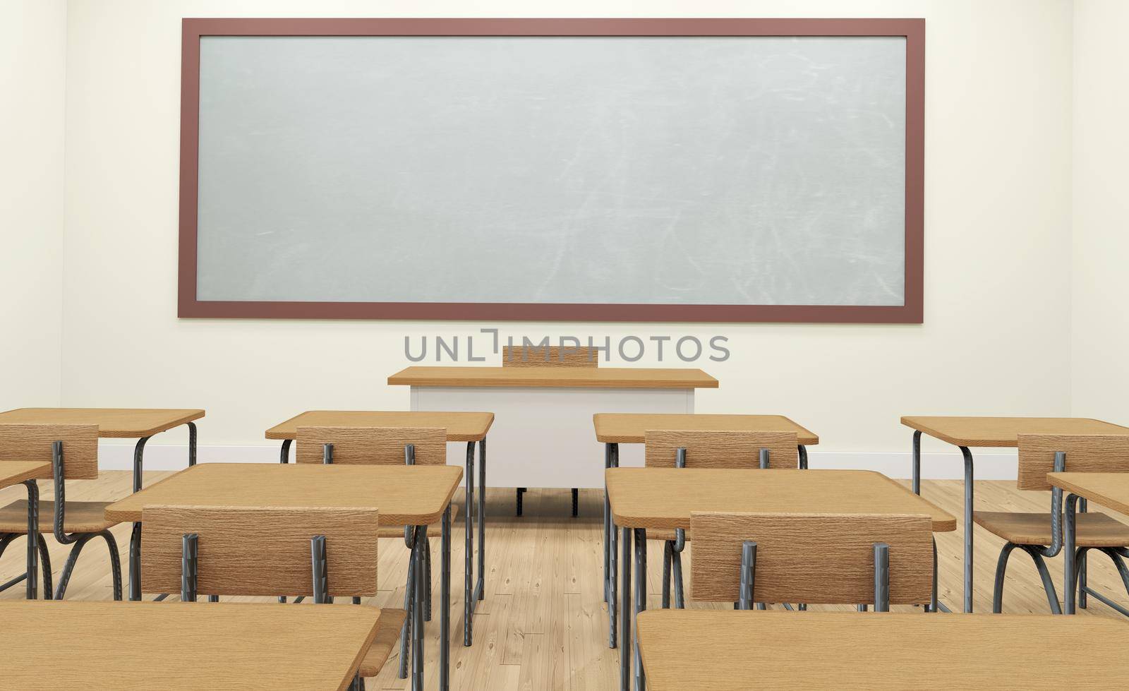 Modern Classroom 3D Interior in Light Tones. 3D Rendering