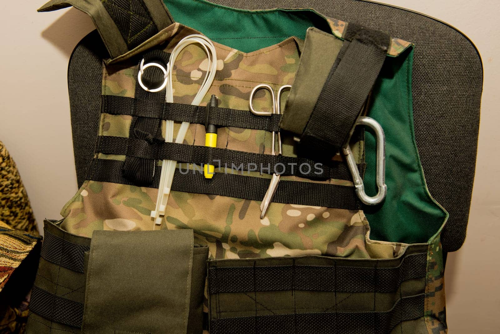 Military body armor with a pouch. Army body armor.