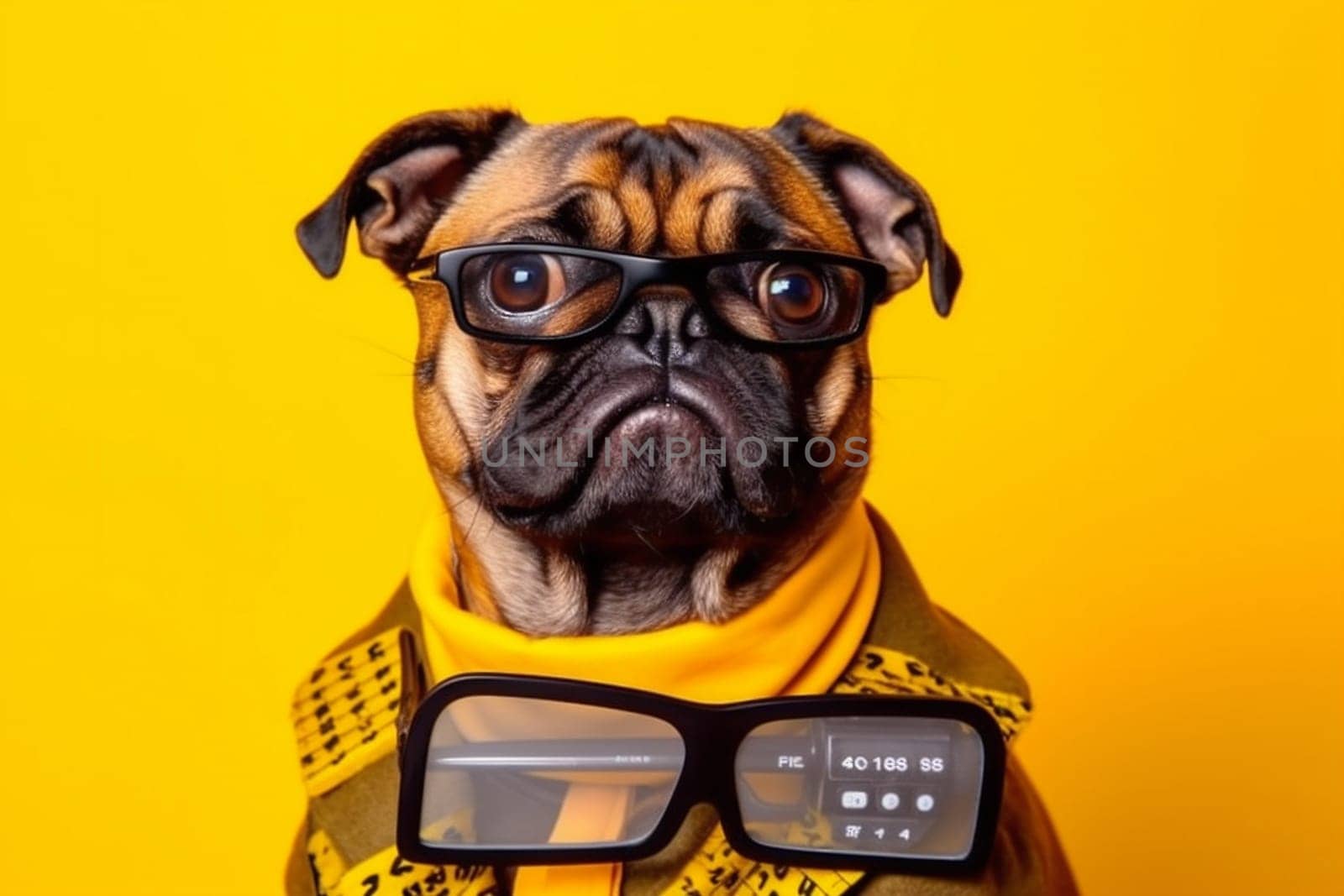 dog work professional accountant pet profit mathematic background financial calculator finance yellow puppy fun animal banker worker isolated funny humor business. Generative AI.
